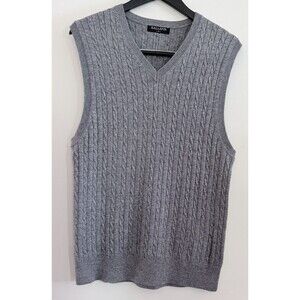 Kallspin Sweater Vest Mens Medium Cable Knit Wool blend V Neck Preppy Fisherman